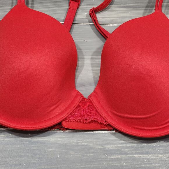 Calvin Klein T Shirt Bra Perfectly Fit Etched Lace QF5331‎ 32C Red - Picture 2 of 9